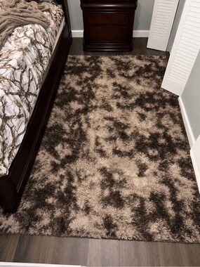 Plush Shag Area Rug - Taupe and Chocolate Brown